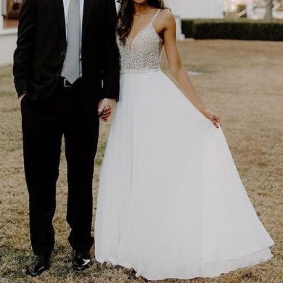 💙 True Love White Beaded Rhinestone Maxi Dress - Picture 2 of 16